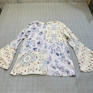 Penelope‎ Rose Shirt Womens Large Patchwork Bell Sleeves Cottagecore Whimsy